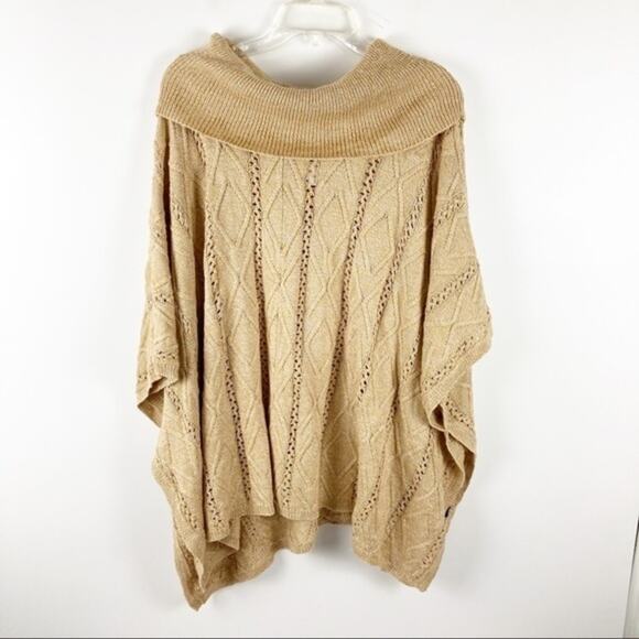NWT Lane Bryant Tan Cowl Neck Poncho Sweater Sz 14/20 Comfy Cozy Minimalist - Picture 3 of 9